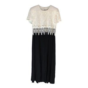 Vintage 80's Black and White Lace Dress - Size 10